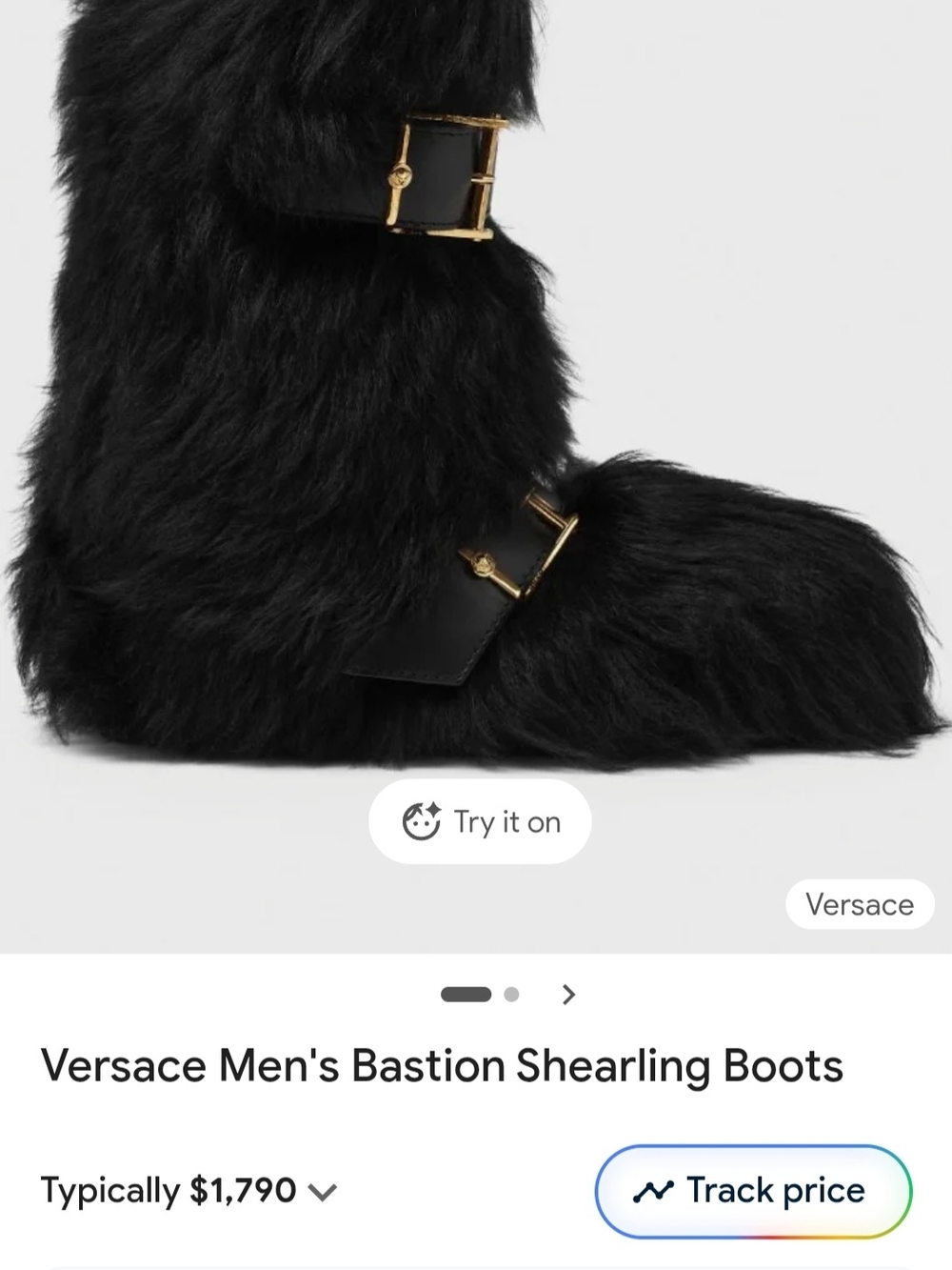 Versace Bastion Shearling Boots with Gold Buckles